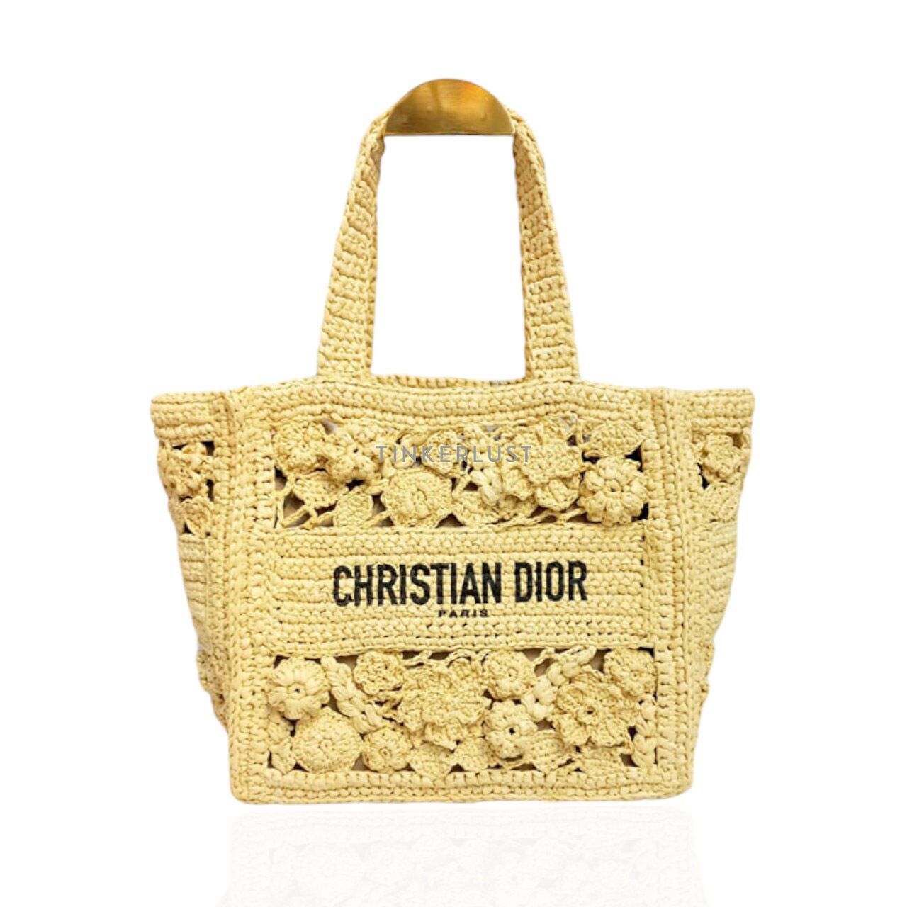 tas tote bag Christian Dior Cream Small Natural Raffia 2023 Tote Bag Tinkerlust